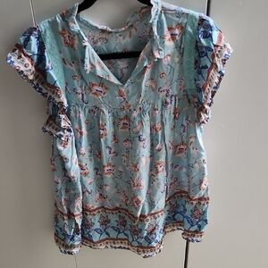 Floral Ruffle Sleeve Top